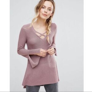 Free People Criss Cross Tunic Sweater In Mauve